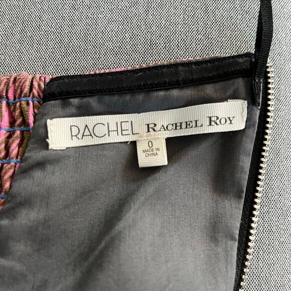 Rachel Roy Pink Green Tropical Linen Blend Pleated Strapless Mini Sheath Dress 0 - Picture 4 of 15